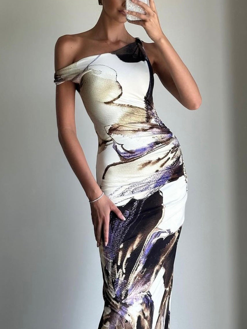 Robe longue à imprimé artistique